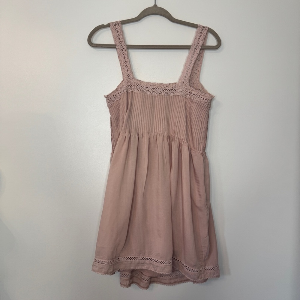 Aritzia Wilfred Leone Slip Mini Dress Pink La Boheme Crochet Pintuck Sz S - Picture 3 of 16